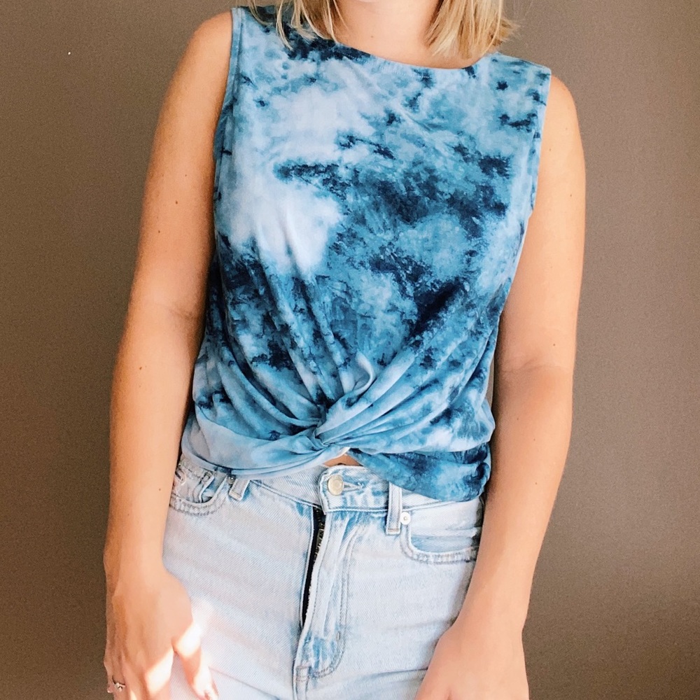 Ocean Blue Tank with Twisted Front